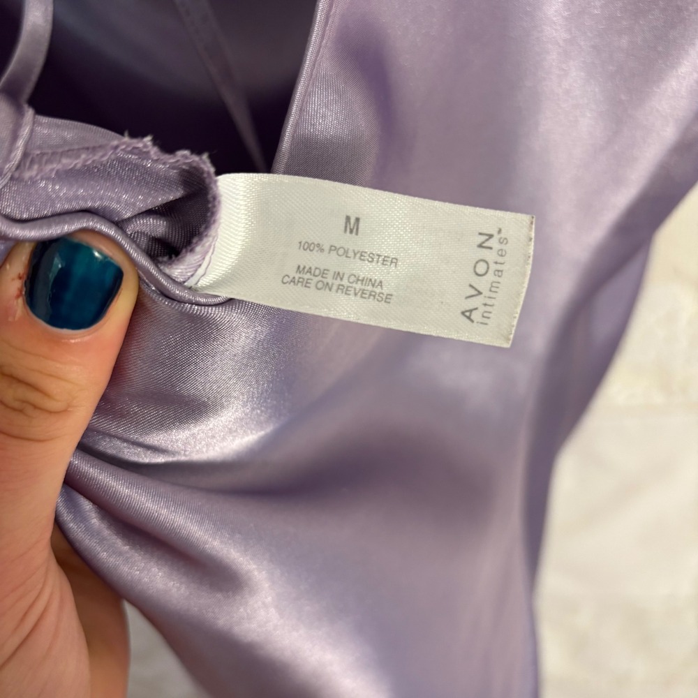Lavender Purple Satin Cowl Neck Slinky Whimsy Mini Slip Dress Size M-L - Picture 7 of 12